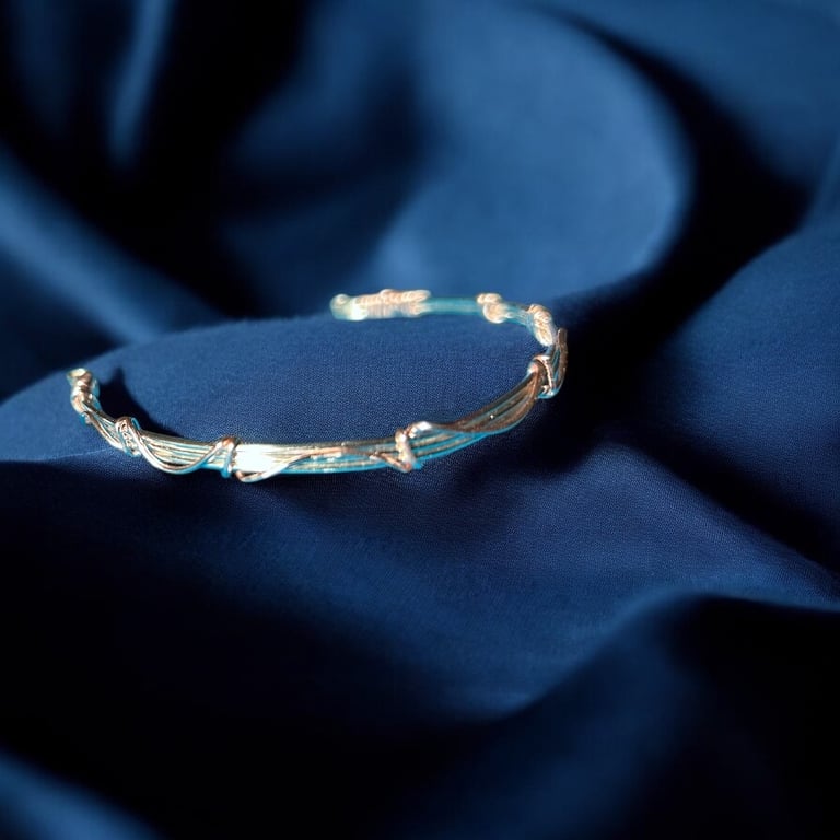 Silver Rose Gold Torque Bangle - Adjustable- Stylish - Gift