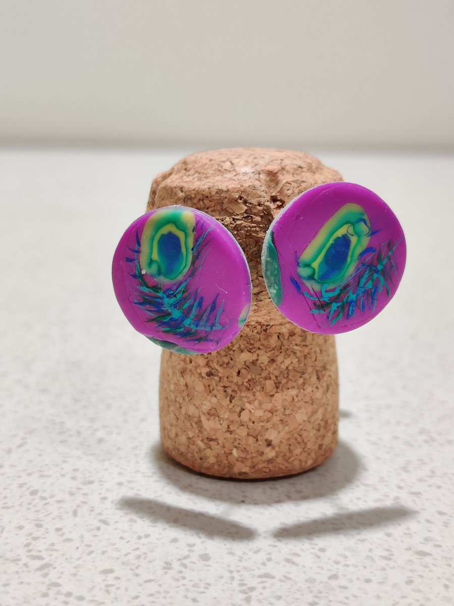 Peacock feathers polymer clay earrings