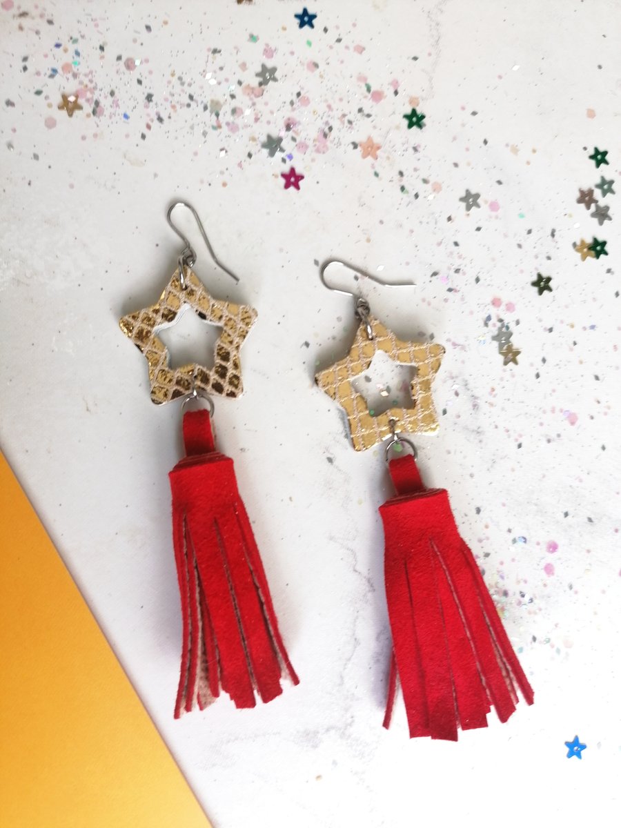 Star Tassel Statement Earrings - 