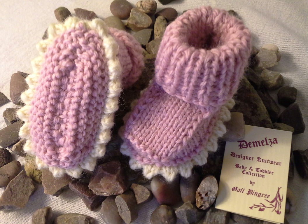 Designer Baby Girls  'Jaeger' Aran Pure Merino Wool Booties 0-3 month's 