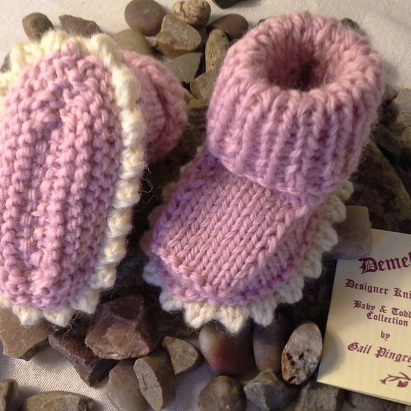 Luxury Baby Girls  'Jaeger' Aran Pure Merino Wool Booties 0-3 month's 