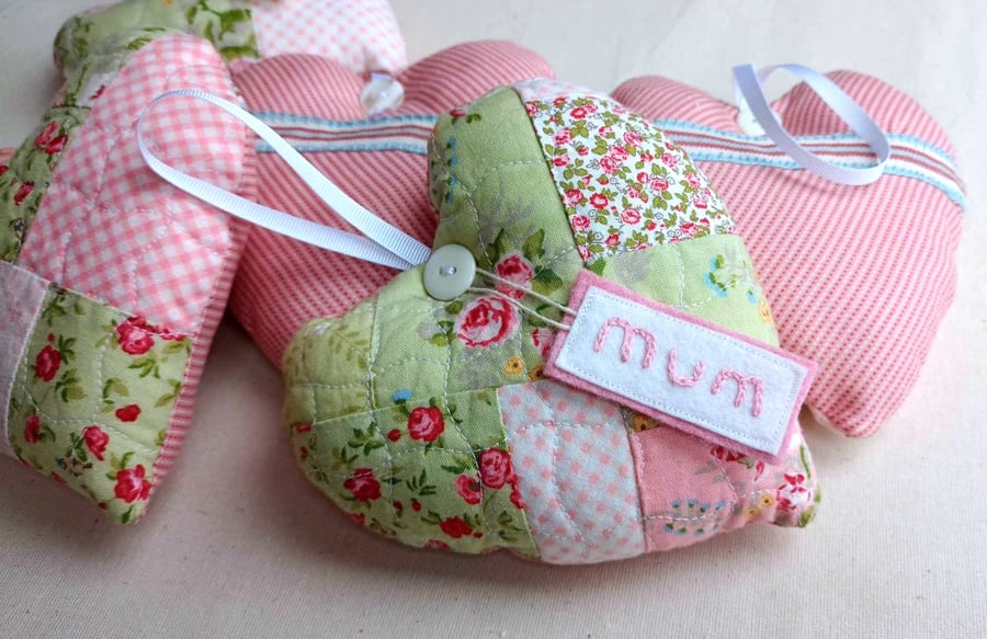 Mum Patchwork heart keepsake - birthday, Mothers Day, new mum gift