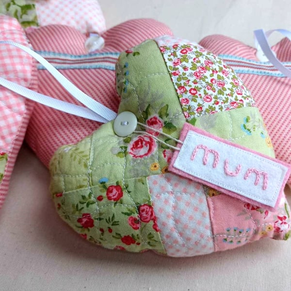Mum Patchwork heart keepsake - birthday, Mothers Day, new mum gift
