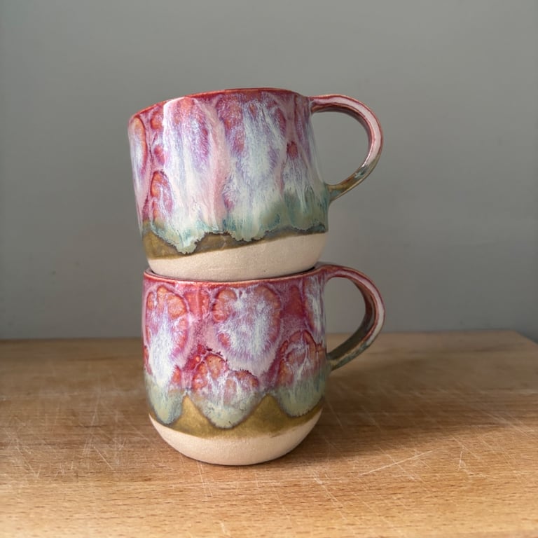 Handmade ceramic mug, pink stoneware cup, 300ml mug