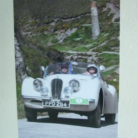 Photographic greetings card of a Jaguar XK120 convertable.