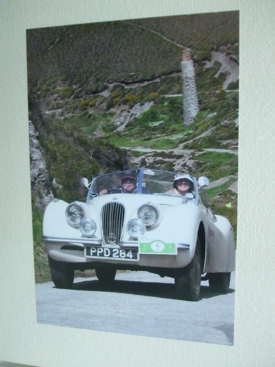 Photographic greetings card of a Jaguar XK120 convertable.