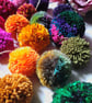Wool and Sari Silk Pompom Garland, Mixed Colours, Eclectic Bohemian Interiors.