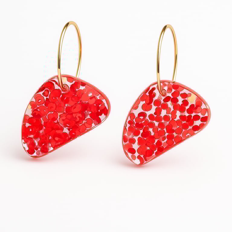 Pink Heart Confetti Resin Hoop Earrings – Playful Dangle Drop Earrings 