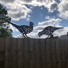 2 Rusty Metal PHEASANTS , Garden BIRD ORNAMENTS ,garden sign , garden decor