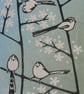 Long Tailed Tits on Blackthorn linocut print - Image 4