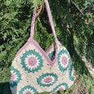 Crochet bag, pink and green handbag, crochet gift, boho handbag, crochet purse, 