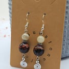Sterling Silver Red Tiger's Eye And Calcite Beaded Earrings With Spiral Charms