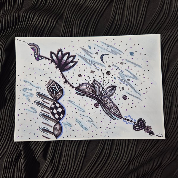 Zentangle Art Print - A4 Unframed Abstract Art - Daydreaming