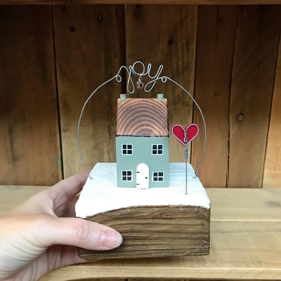Handmade Winter Cottage Home Gift with Joy and bell