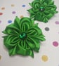Forest Green Hair Slides with Rhinestone Centre - Elegant Satin Fabric Blooms - Image 8
