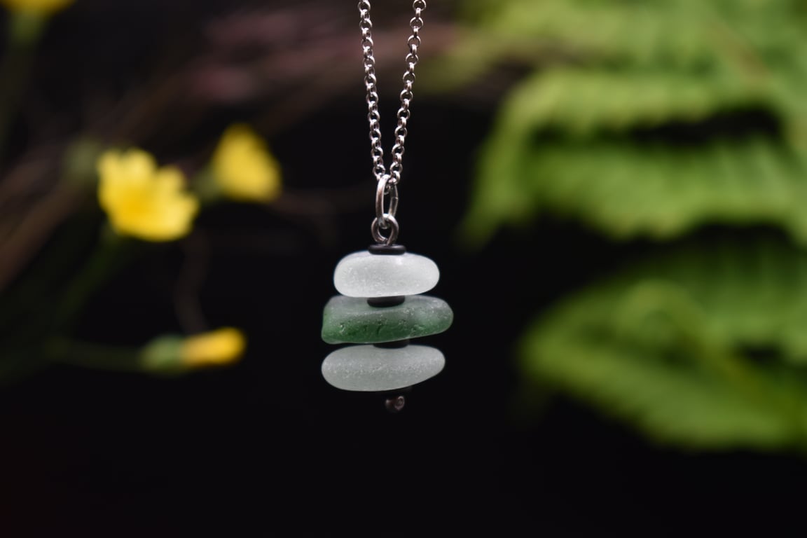 Highland Sea Glass and Sterling Silver Stacked Necklace