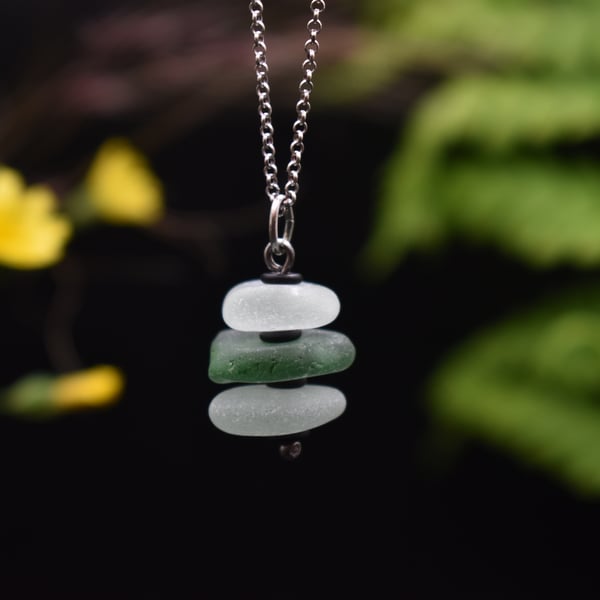 Highland Sea Glass and Sterling Silver Stacked Necklace