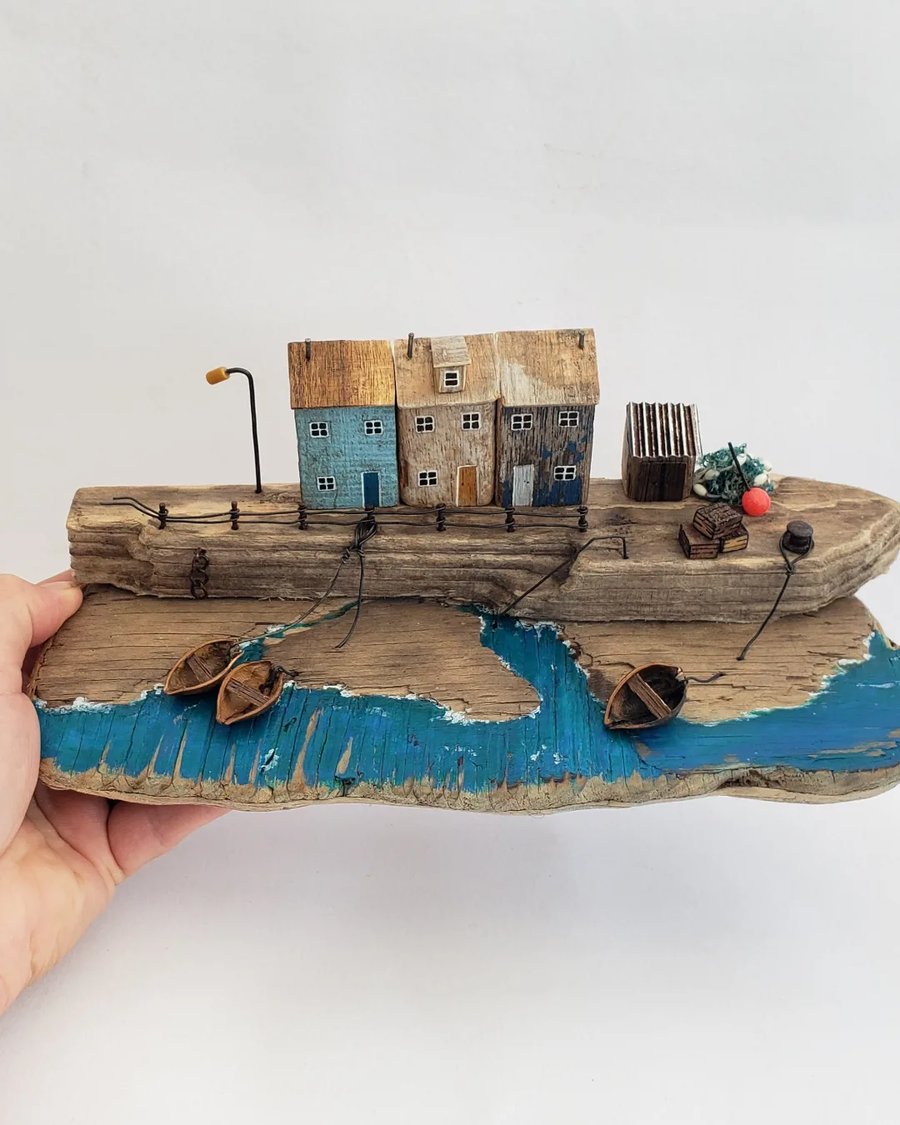 'The Old Harbour' driftwood harbour, quayside scene