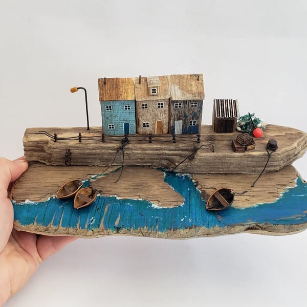 'The Old Harbour' driftwood harbour, quayside scene