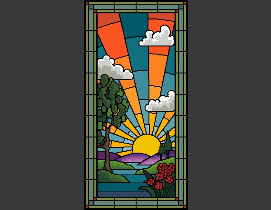 024 - Sunrise Stained Glass Window - Cross Stitch Pattern