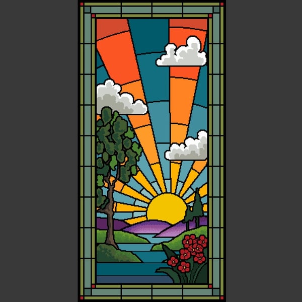 024 - Sunrise Stained Glass Window - Cross Stitch Pattern