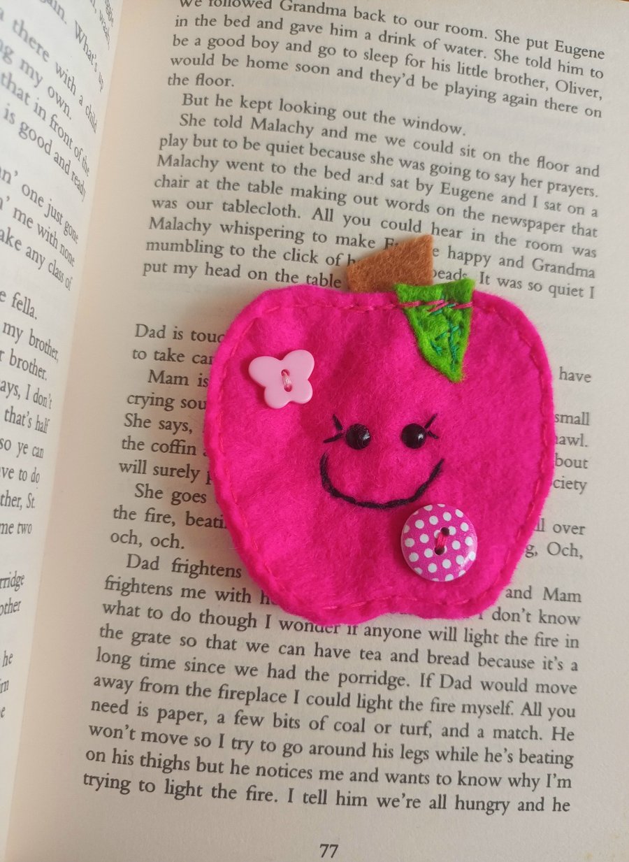 Pink apple themed bookmark (A)