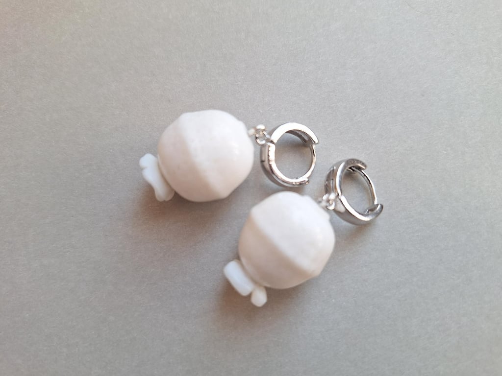 White coral silver plated earrings handmade