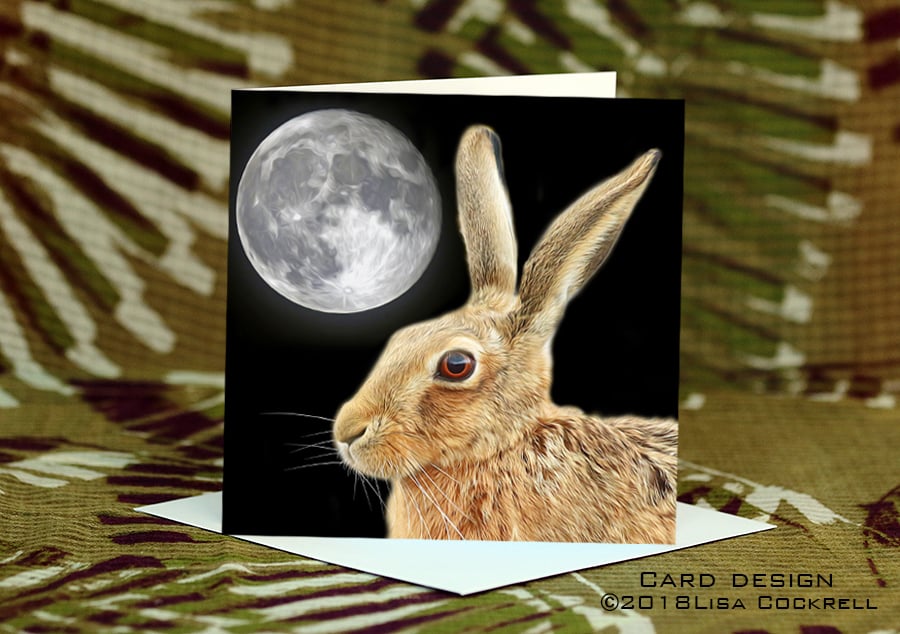 Exclusive Handmade Hare & Moon Greetings Card on Archive Photo Paper