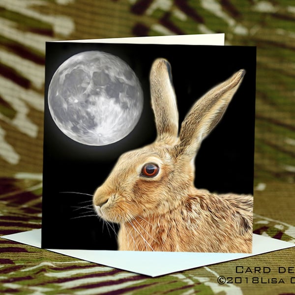 Exclusive Handmade Hare & Moon Greetings Card on Archive Photo Paper