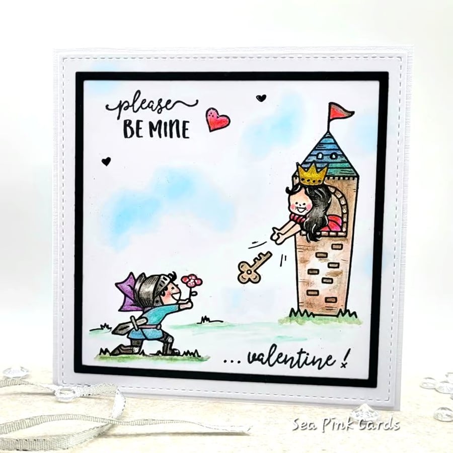 Valentine Card - Cartoon Prince, Princess, Valentine's Day, Handmade Cards