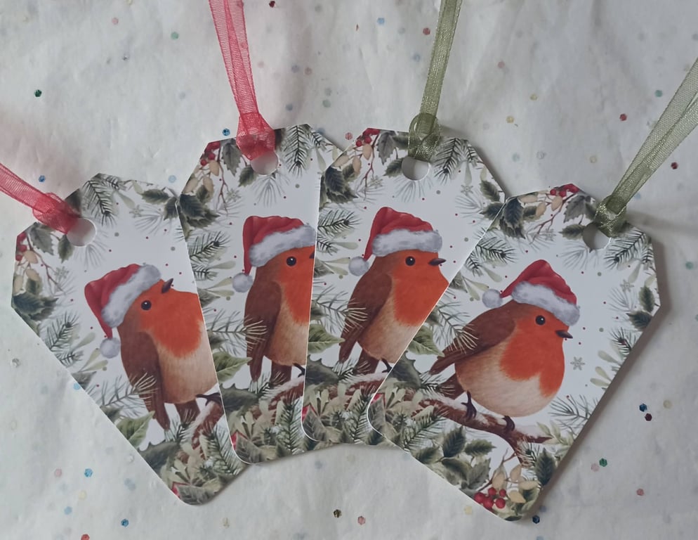 Set of 4 Christmas Robin Gift Tags