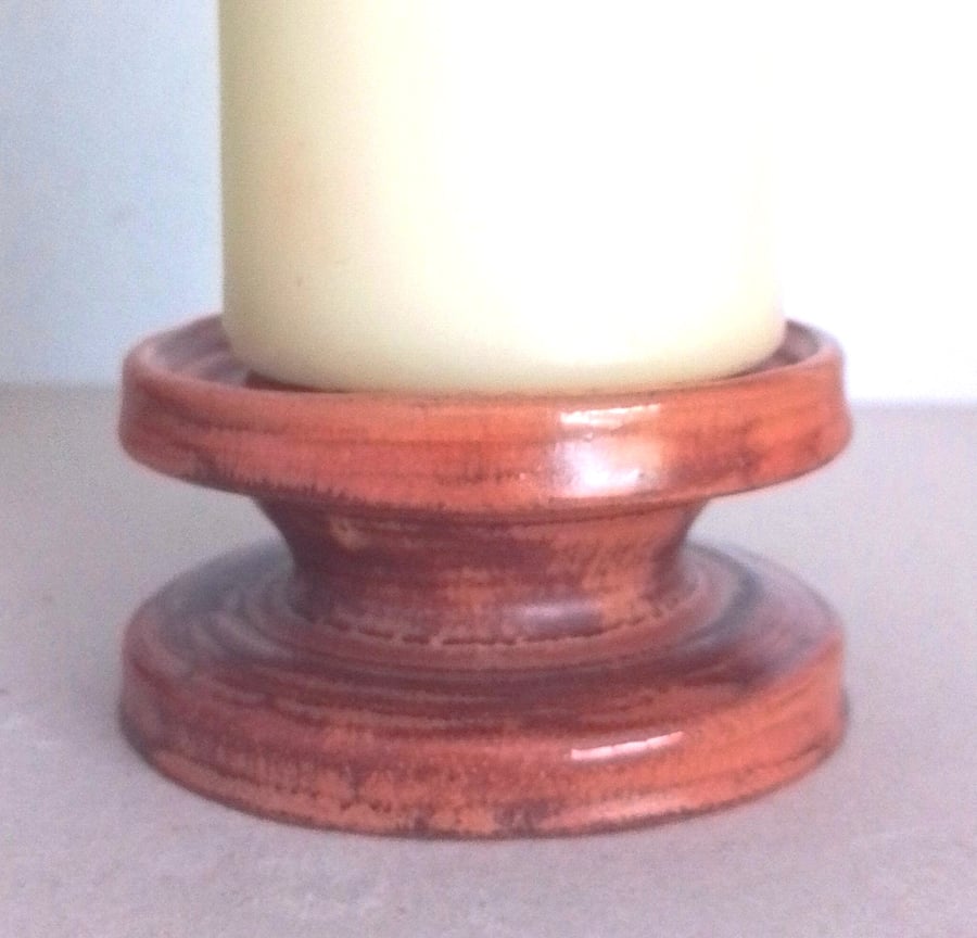 Brown pillar candle holder, Ceramic autumn brown church candleholder, 