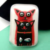 Handmade Fused Glass 'Cats with Fish' Brooch