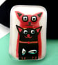 Handmade Fused Glass 'Cats with Fish' Brooch - Image 1