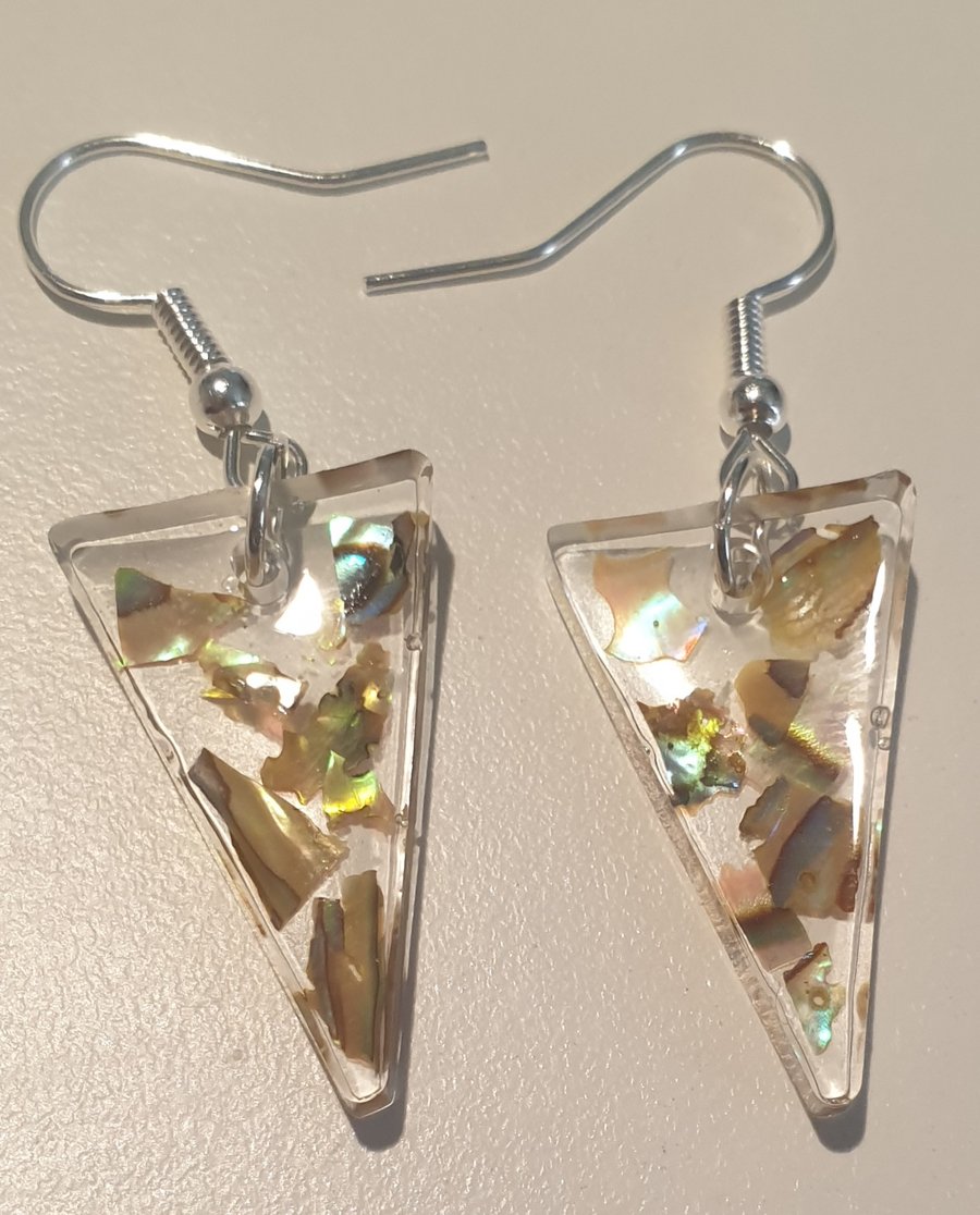 Triangle yellow mother of pearl resin earrings