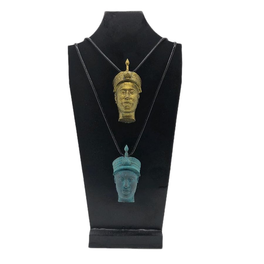 Ori Olokun pendant, Ife bronze head, african tribal necklace, yoruba luck charm,