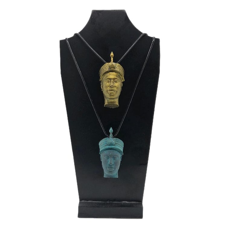 Ori Olokun pendant, Ife bronze head, african tribal necklace, yoruba luck charm,