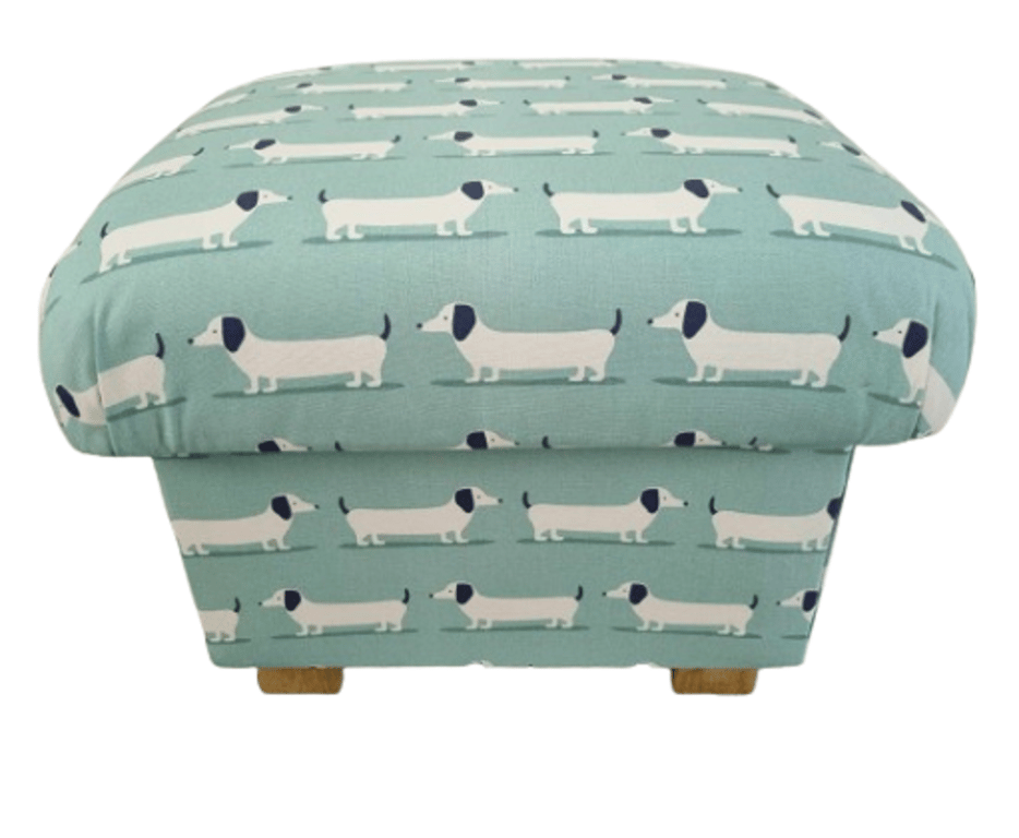 Storage Footstool Fryetts Hound Dogs Duck Egg Fabric Pouffe Ottoman Green