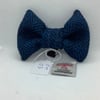 Harris Tweed Dog Bow Tie, Blue and Black Herringbone  ,over the collar bow tie
