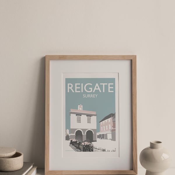 Reigate Multi Coloured, Surrey Giclee Travel Print