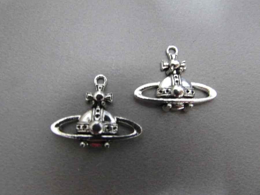 Silver Saturn Tibetan Jewellery Charm x 2