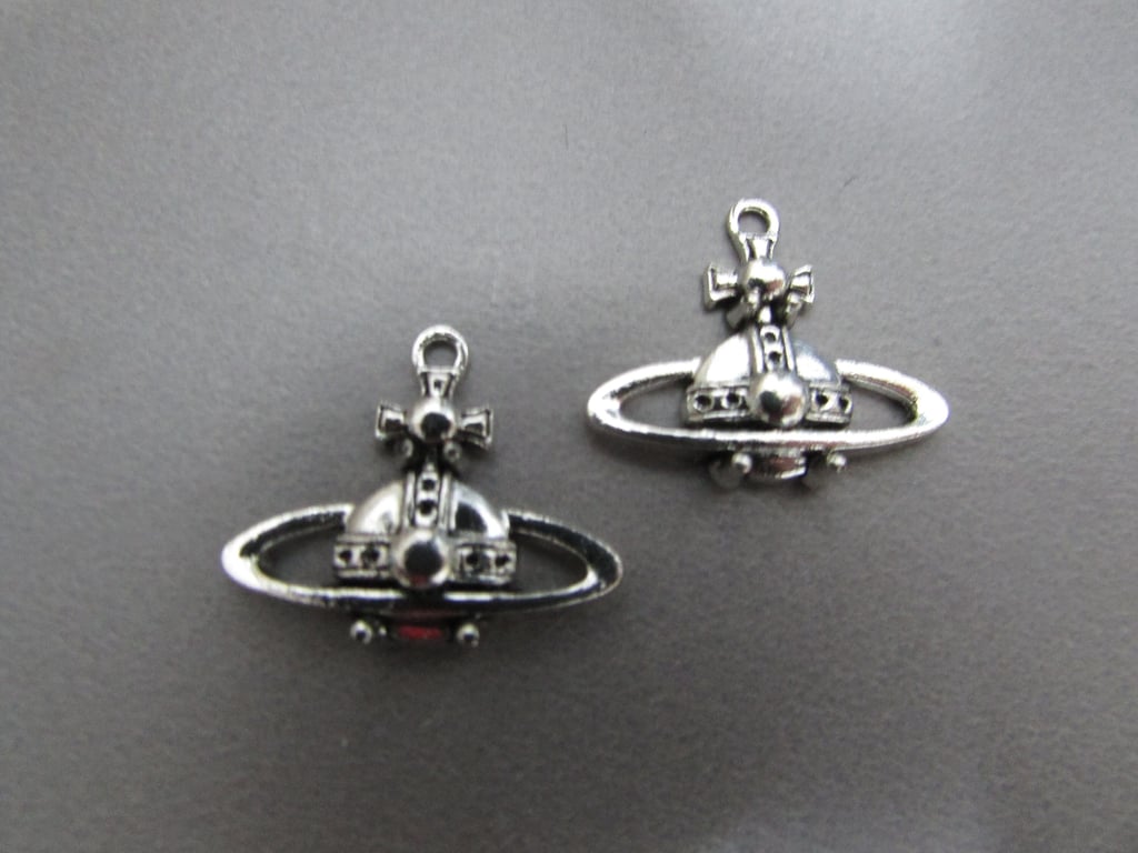Silver Saturn Tibetan Jewellery Charm x 2