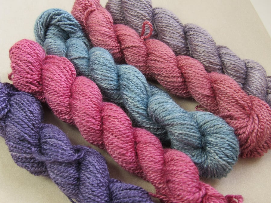 5 x 10m Natural Dye Purple Pink Tussah Silk Pack