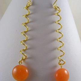 Orange Jade Gemstone Coin Earrings