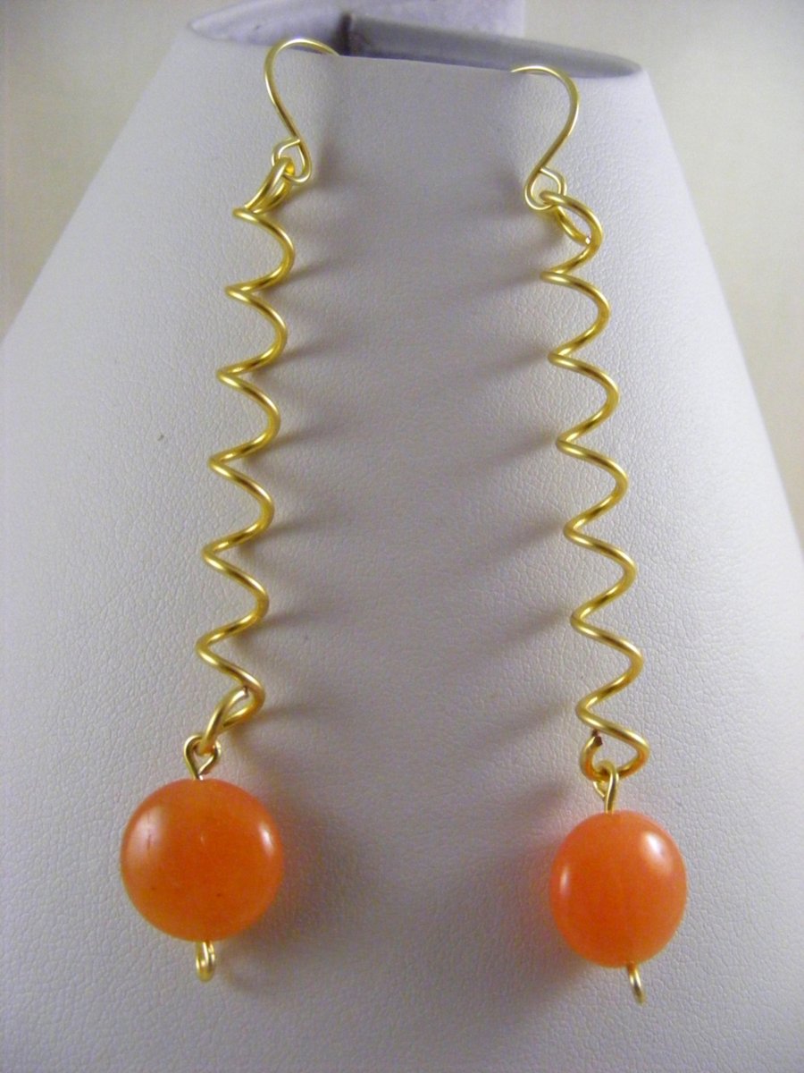 Orange Jade Gemstone Coin Earrings