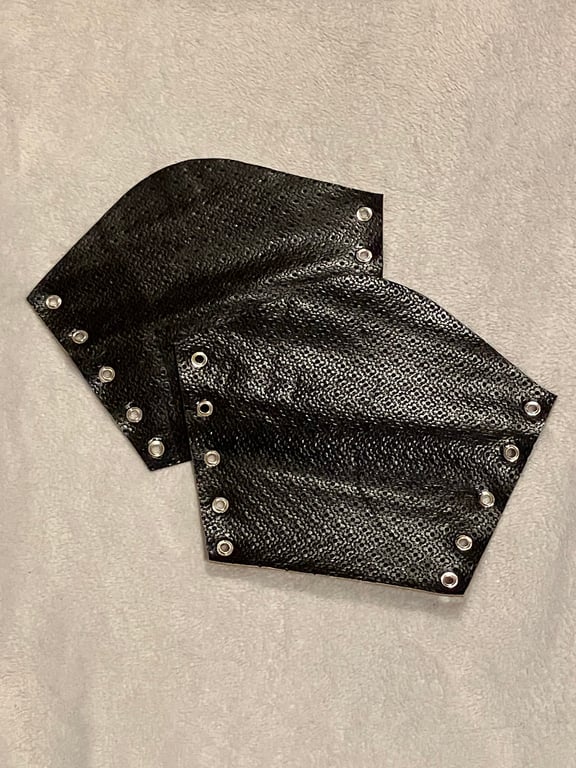 Lg Pair of Uniquely Patterned Black Leather Bracers (sold with lacing)