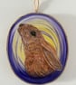 Moon Gazing Hare handpainted wood slice 