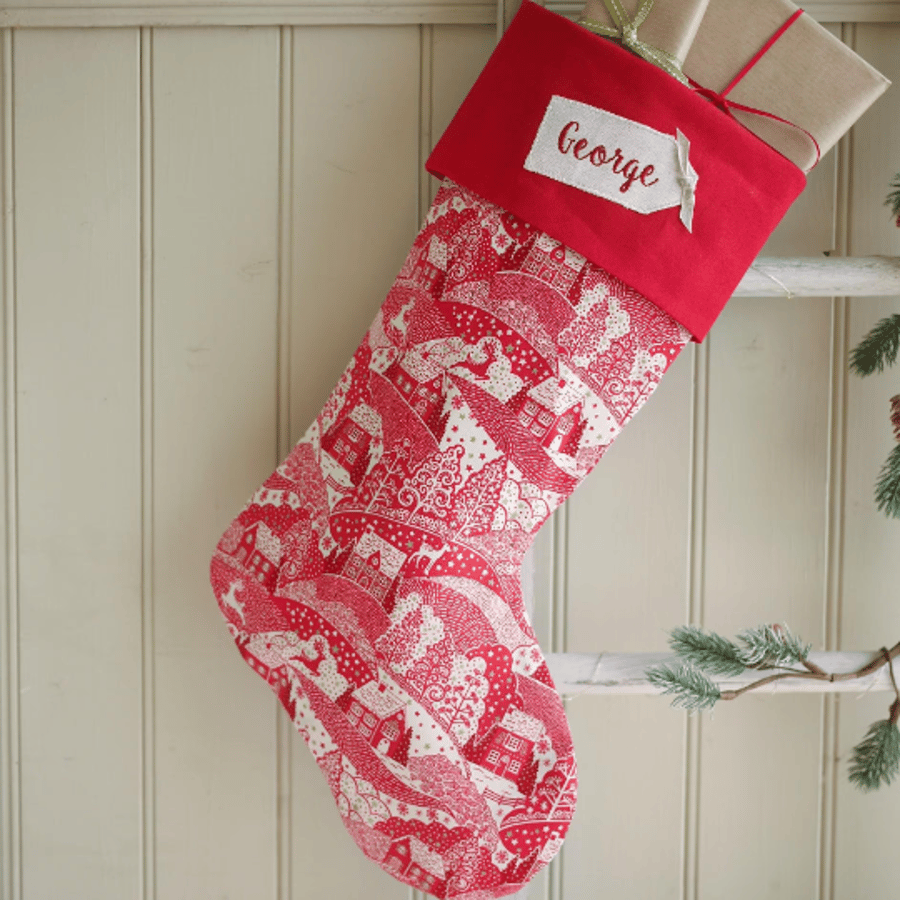 Personalised Red Scandi Christmas stocking