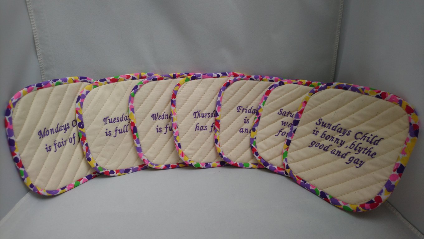 Coasters A Set of 7 Featuring  Birth Days of the Week Rhymes