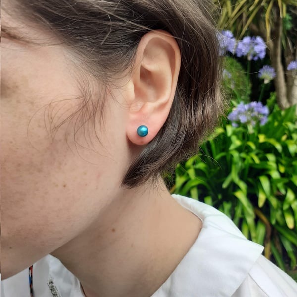 5mm Turquoise Freshwater Pearl Stud Earrings